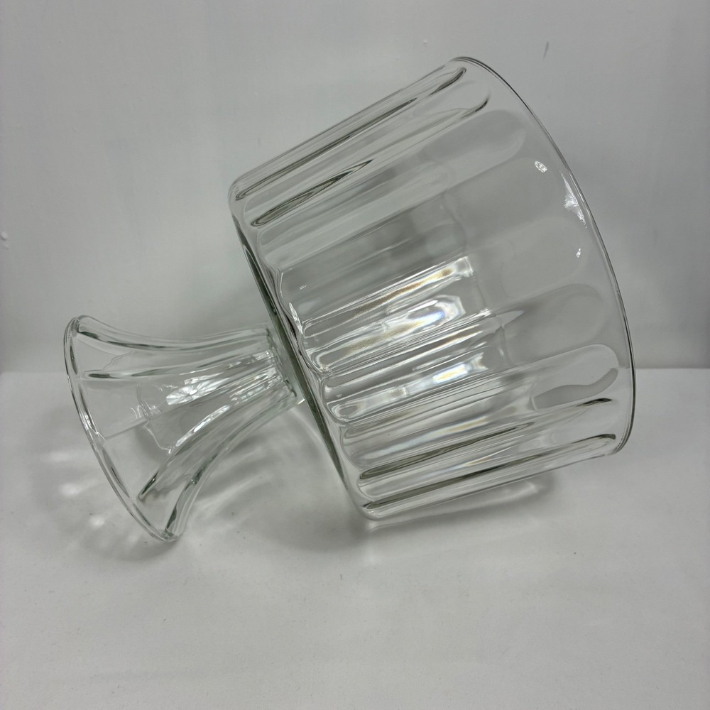 Clear Glass Footed Trifle Bowl Ribbed Paneled Pedestal Dessert Serving Dish - Picture 3 of 5